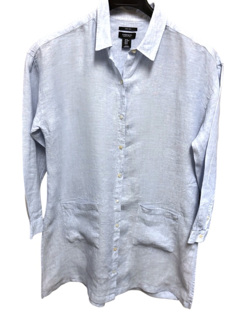 J&CO Jones New York Blue Linen Oversized Tunic w/Split Sides Shell Buttons Sz M